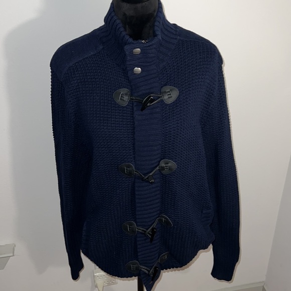 Express dark blue zip up toggle closure heavy knit sweater  Sz XL - Picture 2 of 9